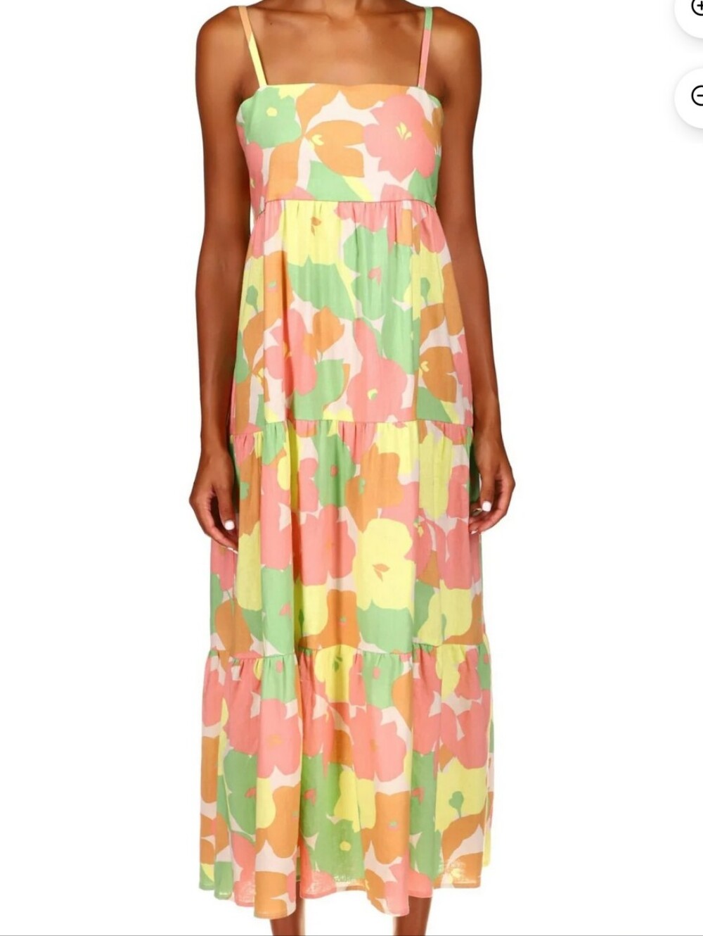 Sanctuary Women's Sz S Pink Green White Floral Tiered Spaghetti-Strap Dress WM